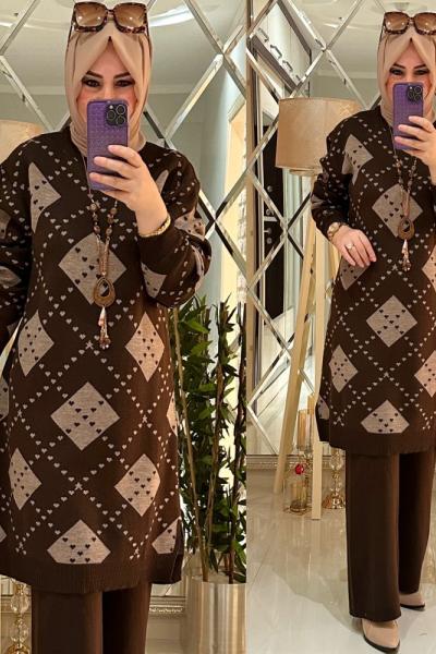 Kalpli triko takım kahve