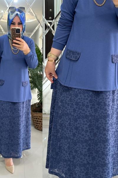 Kamer etekli takım modal penye kumaş mavi