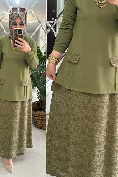 Kamer etekli takım modal penye kumaş haki