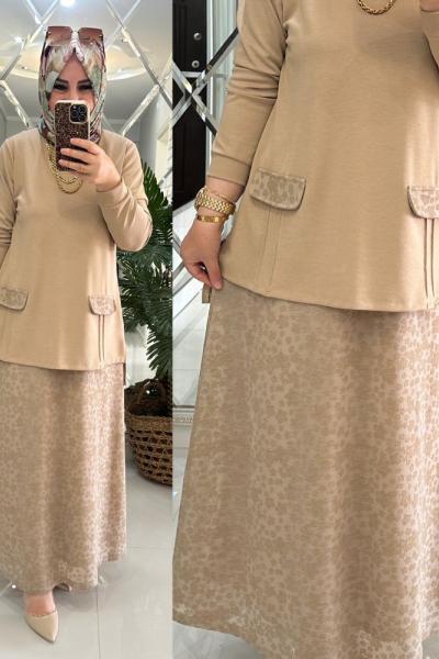 Kamer etekli takım modal penye kumaş bej