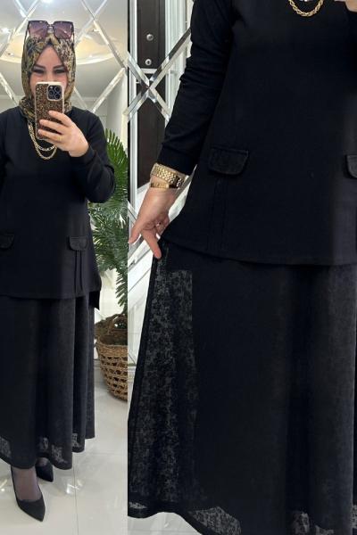 Kamer etekli takım modal penye kumaş siyah