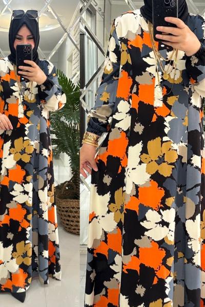 Karen elbise viskon kumaş turuncu