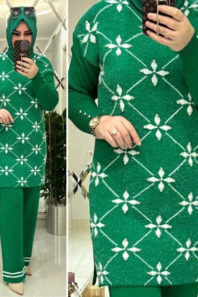 Karlı triko takım yeşil