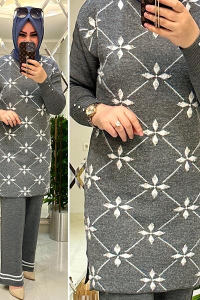 Karlı triko takım gri