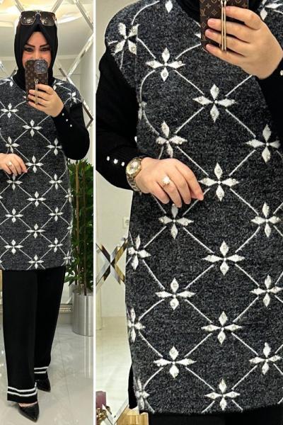 Karlı triko takım siyah