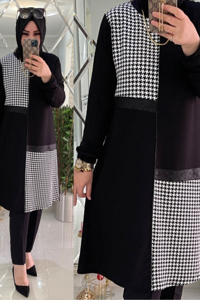 Kazayağı desenli ikiiplik penye tunik