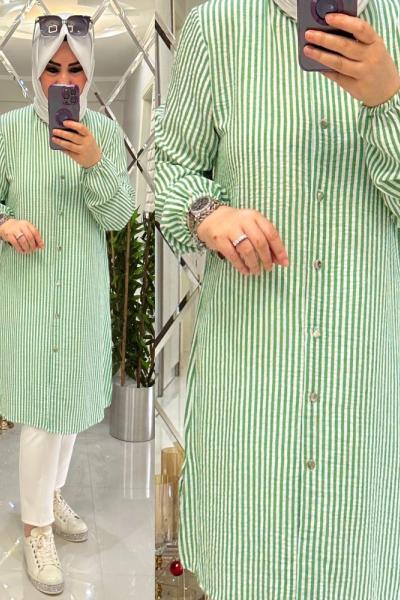 Keten gömlek çizgili yeşil