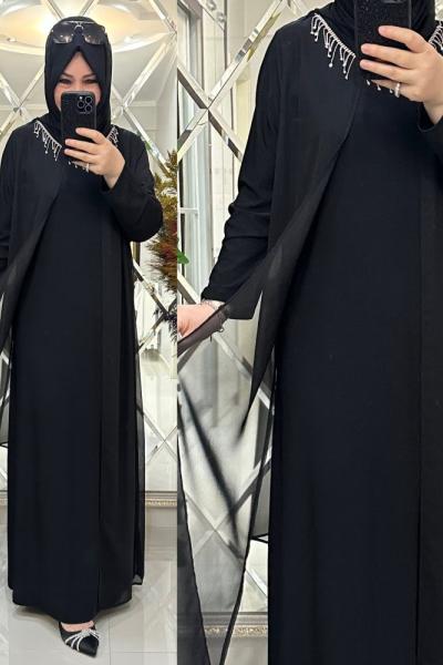 Kolyeli zerda elbise sandy kumaş