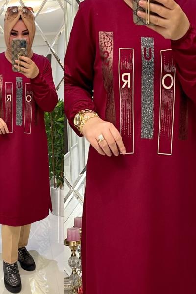 Kristal iki iplik penye tunik EDA bordo