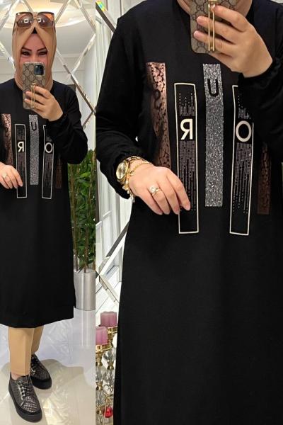 Kristal iki iplik penye tunik EDA siyah