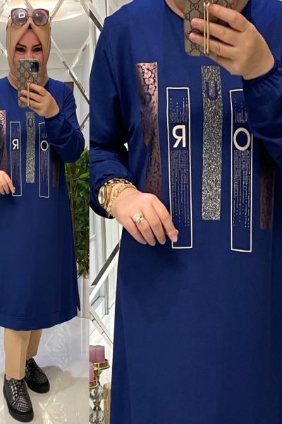 Kristal iki iplik penye tunik EDA mavi