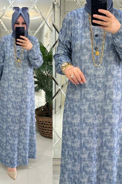 Kübra elbise merserize bürümcük kumaş mavi