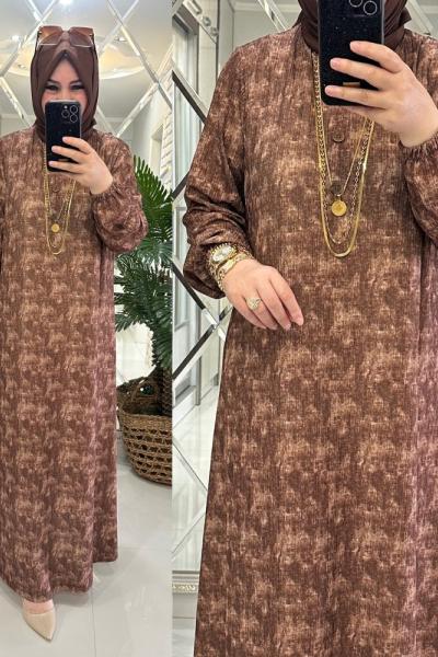 Kübra elbise merserize bürümcük kumaş kahve