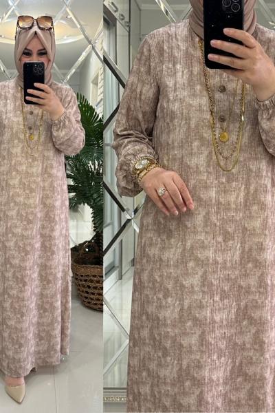 Kübra elbise merserize bürümcük kumaş bej