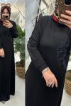 Kübra elbise ikiiplik penye kumaş siyah