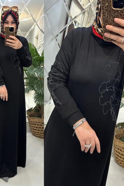 Kübra elbise ikiiplik penye kumaş siyah