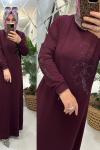 Kübra elbise ikiiplik penye kumaş bordo
