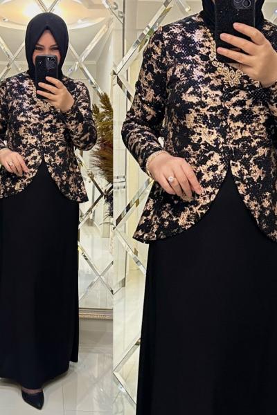 Kumru elbise ceketli tek parça siyah