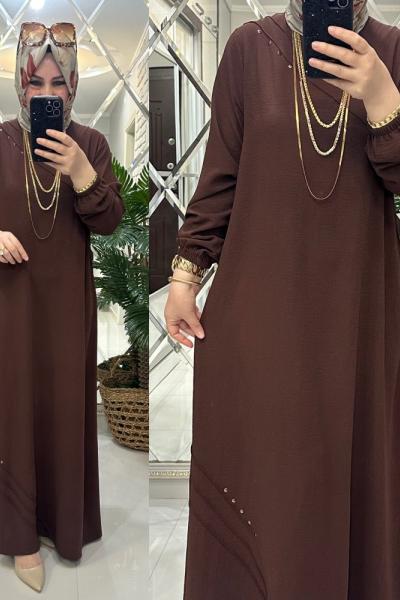 Lamia elbise ayrobin kumaş kahve