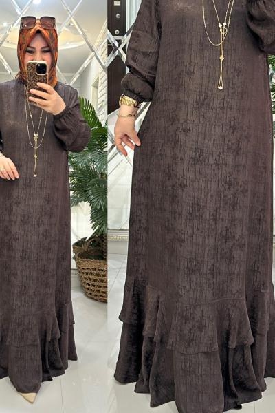 Lara elbise jakarlı qupra kahve