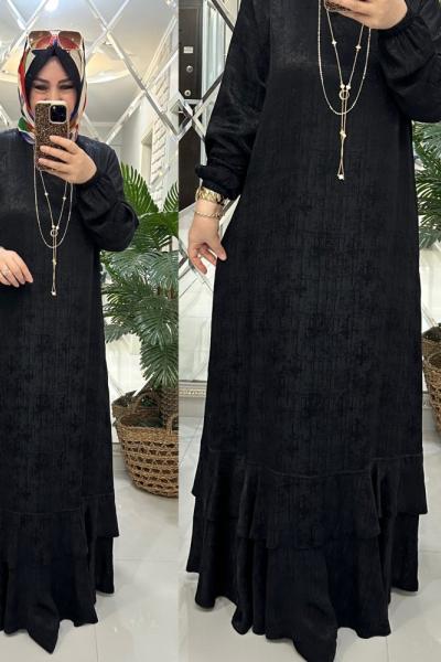 Lara elbise jakarlı qupra siyah