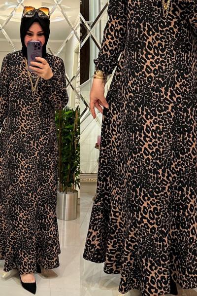 Leopar bürümcük kumaş elbise