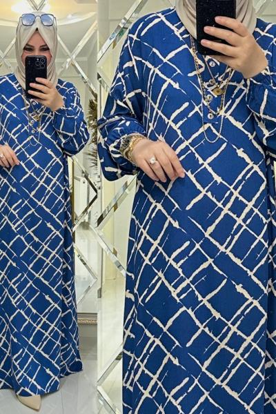 Leyli elbise viskon kumaş mavi