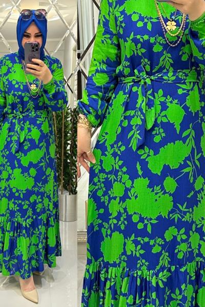 Lidya viskon elbise saks/yeşil