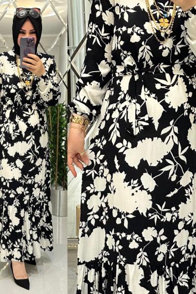 Lidya viskon elbise siyah/beyaz