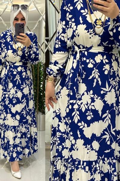 Lidya viskon elbise saks/beyaz