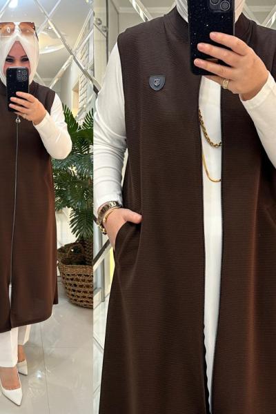 Liza yelek scuba kumaş kahve