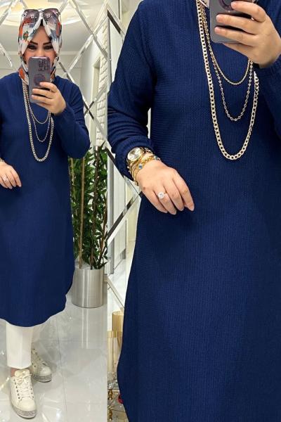 Manolya bürümcük tunik mavi