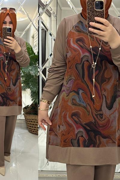 Maya ipek qupra takım vizon/kahve