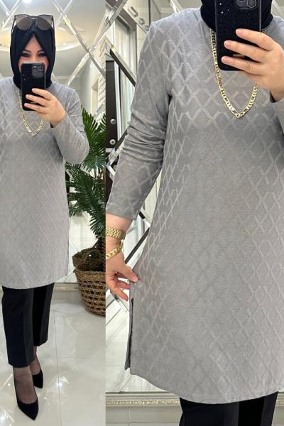 Maya tunik ipek triko gri