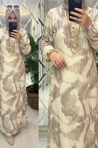 Melda elbise merserize/bürümcük kumaş bej sütlükahve