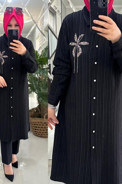 Melis gömlek çilek kumaş siyah