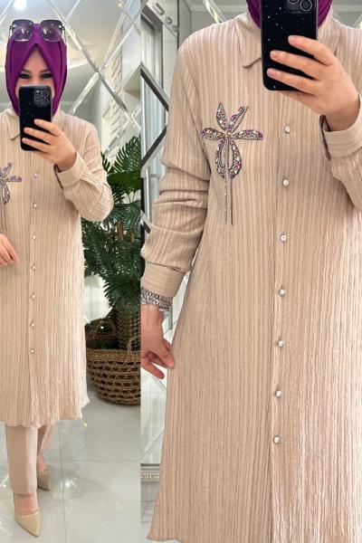 Melis gömlek çilek kumaş bej