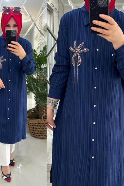 Melis gömlek çilek kumaş mavi