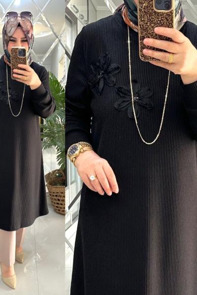 Mercan tunik fitilli yumoş triko siyah