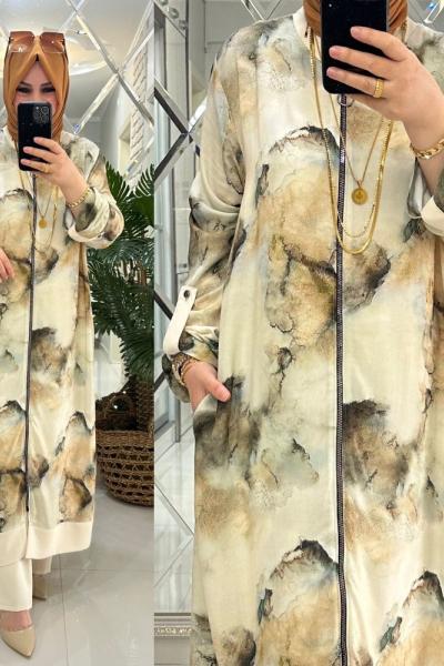 Merva takım viskon/krep kumaş kahve