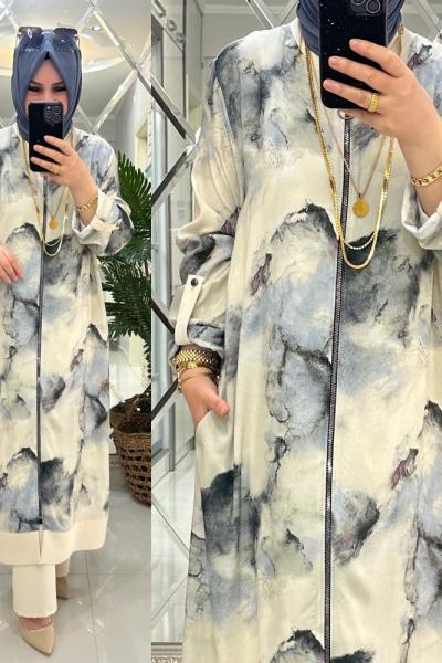 Merva takım viskon/krep kumaş mavi