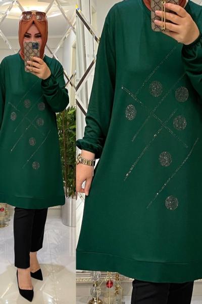 Merve iki iplik penye tunik Zümrüt