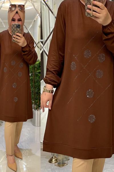 Merve iki iplik penye tunik Kahve