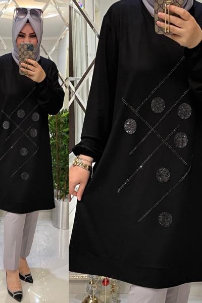 Merve iki iplik penye tunik Siyah