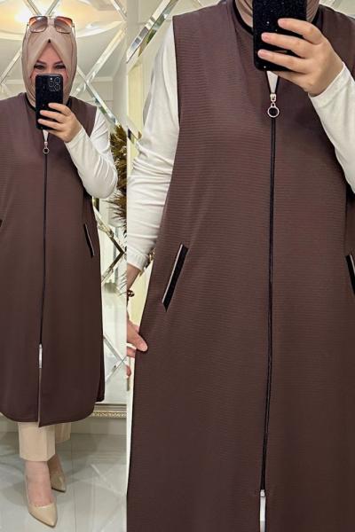 Merve yelek fitilli scuba kumaş kahve