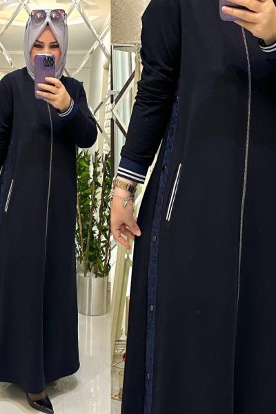 Metal zımbalı ikiiplik spor ferace lacivert