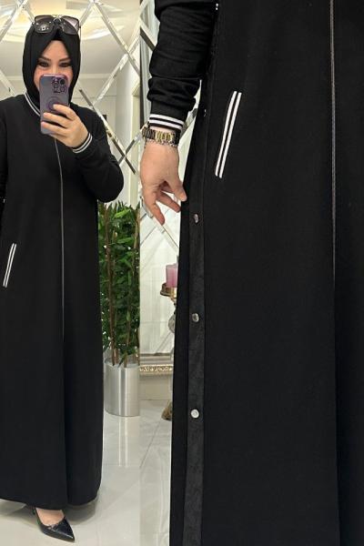 Metal zımbalı ikiiplik spor ferace siyah