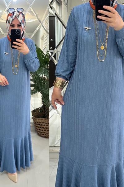 Mina elbise merserize bürümcük kumaş mavi