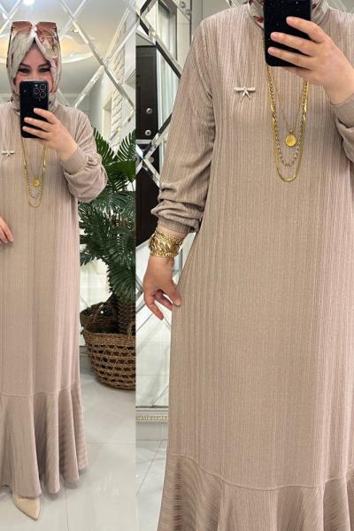 Mina elbise merserize bürümcük kumaş bej