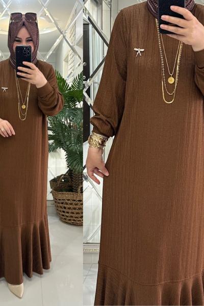 Mina elbise merserize bürümcük kumaş kahve